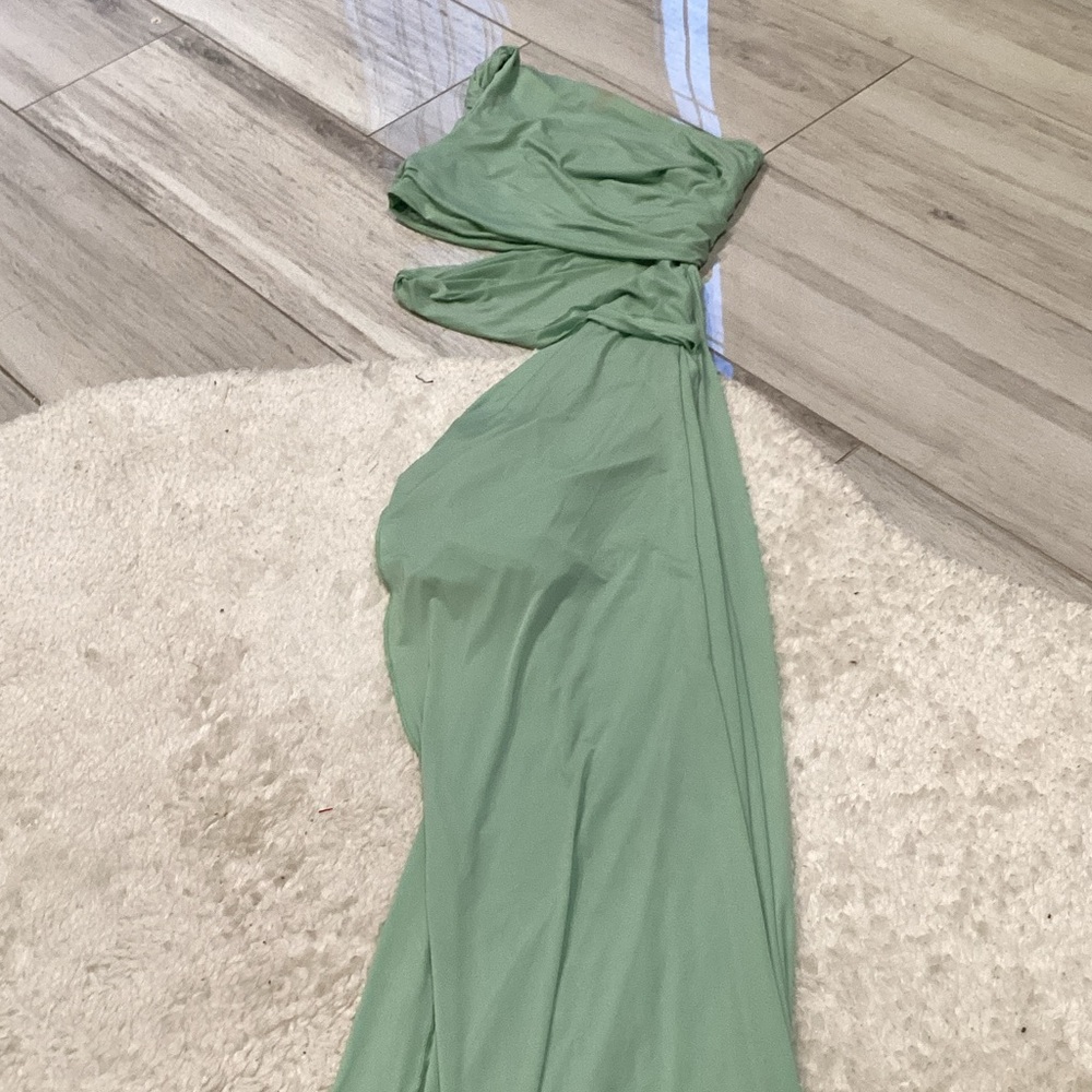 Oh Polly Sage Green One-Shoulder Maxi Dress